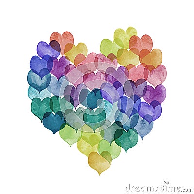 Set of colorful hand painted aqua color hearts Stock Photo