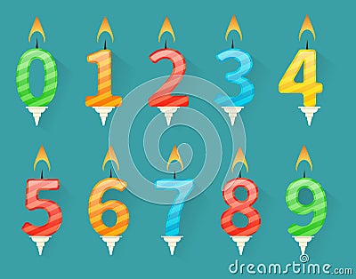 Set of colorful happy birthday number candles Vector Illustration