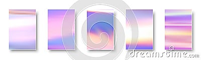 Set of colorful hologram paper card. Abstract holographic wavy gradient mesh color backgrounds Vector Illustration