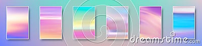 Set of colorful hologram paper card. Abstract holographic wavy gradient mesh color backgrounds Vector Illustration