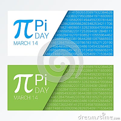 Set of colorful horizontal banners for Pi Day. Pi number, Pi sign, mathematical constant, irrational number Vector Illustration