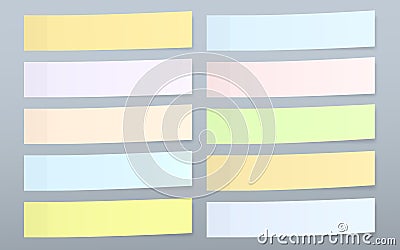 Set of colorful horizontal sticky notes paper for text stuck on gray background Vector Illustration