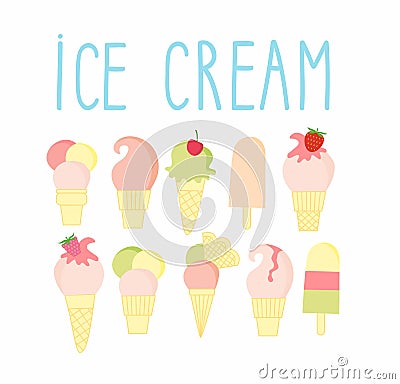 Set of colorful ice cream desserts. Vector illustration Vector Illustration