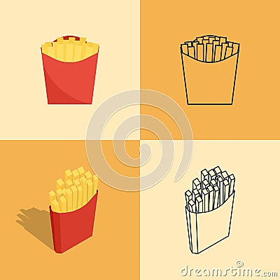 Set of colorful icons of French fries Vector Illustration