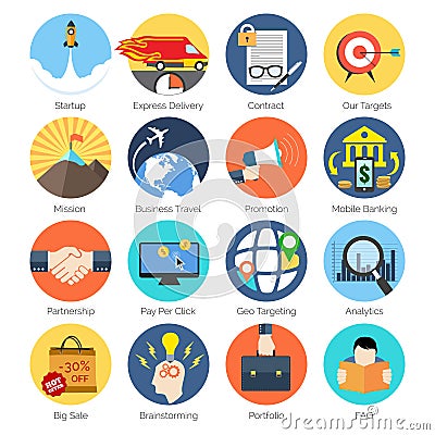 Set of colorful icons in modern flat design for Business Vector Illustration