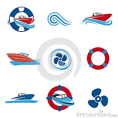 Motor Boat icons set. Vector Illustration