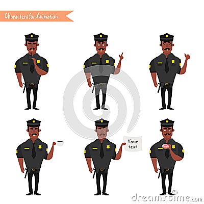 Set of colorful isolated policeman at work. Stock Photo