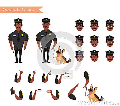 Set of colorful isolated vector policeman at work. Vector Illustration