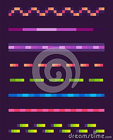 Neon Lines Set, Space Pixel Game, Shoot Vector Vector Illustration