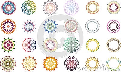 Set of 16 colorful mandala icons Vector Illustration