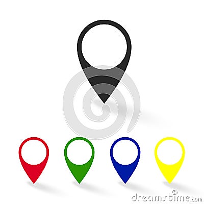 Set of colorful map pointer icons. GPS location symbol. Vector Illustration