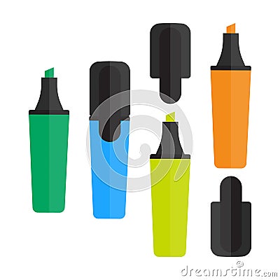 Set of colorful marker pens. Kids vivid painting tools, various color palette. Artist and Children pencils. Stock Vector Vector Illustration