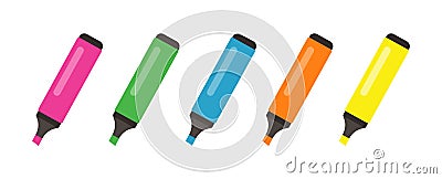 Set of colorful markers. Multicolored highlighters isolated on white background. Vector Illustration