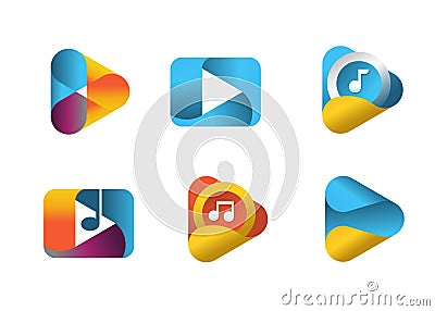 Set of Colorful media Play logo design concept Vector Illustration