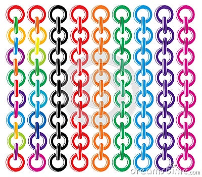 Set of colorful metal chains, vector Vector Illustration