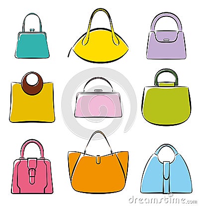 Set of colorful modern handbags Vector Illustration