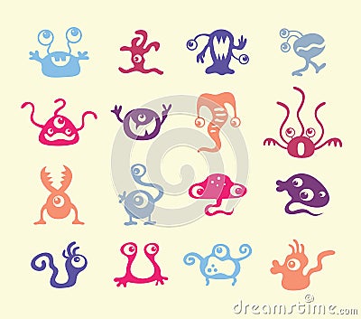 Set of colorful monsters bacteria Vector Illustration