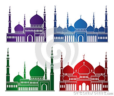 Set of Colorful Mosque or Masjid Elements Vector Illustration