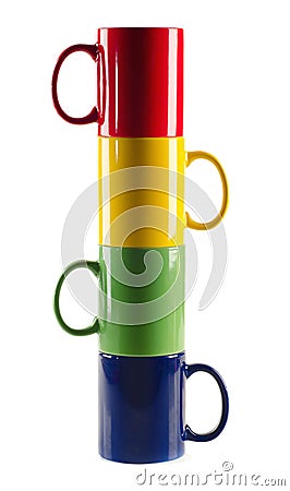 Set of colorful mugs on a white background Stock Photo