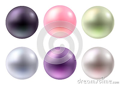 Set of colorful pearls. Jewelry gemstones Vector Illustration
