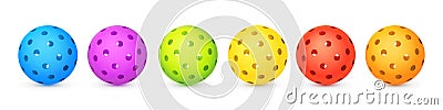 Set of Colorful Pickleball Balls With 40 Holes for Outdoor Game Vector Illustration