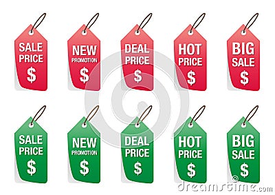 Set of colorful price tag vector isolated on white, labels for discount sales Vector Illustration