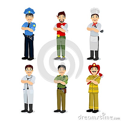 Set of colorful profession man flat style icons Vector Illustration