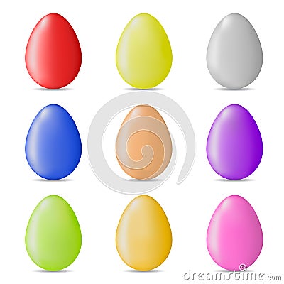 Set of Colorful Realistic Easter Eggs isolated on white background. Glossy Shiny Eggs. Vector Illustration for Your Design. Vector Illustration