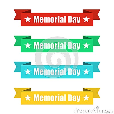 Set of colorful ribbons banners with Memorial Day. Vector illustration Cartoon Illustration