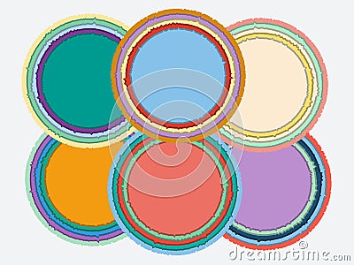 Set of colorful round torn paper frames with shadows Vector Illustration