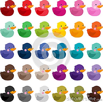 Set of colorful rubber ducks Vector Illustration