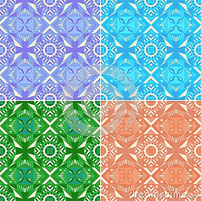 Set of colorful seamless geometric patterns. Traditional. Vector Illustration