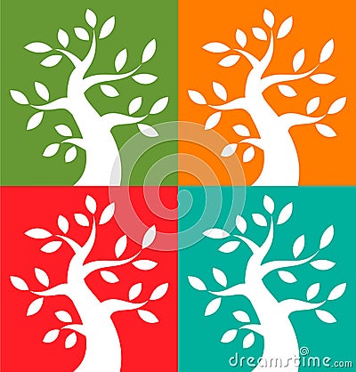 Set of Colorful Season Tree Bold icons Vector Illustration