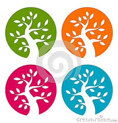 Set of Colorful Season Tree Bold icons Vector Illustration