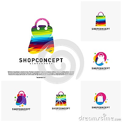 Set of Colorful Shop Logo Design Concept. Shopping center Logo Vector. Shop and gifts symbol Vector Illustration