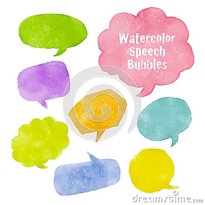 Set of colorful speech bubbles with watercolor texture Vector Illustration