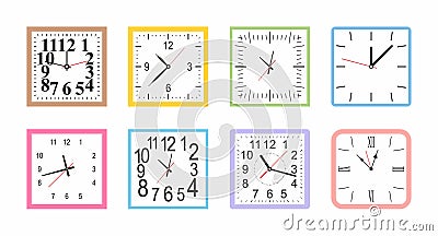 Set of Colorful Square wall clock Vector Illustration
