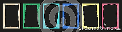 set of colorful squiggle story frames, featuring zigzag wavy edges, retro scallop frames, and psychedelic rectangles. Vector Illustration