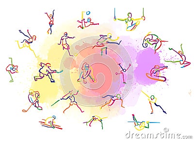 Set of Colorful Stickman Sports Vector Illustration