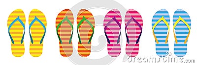 Set of colorful striped flip flops summer collection swim wear Vector Illustration