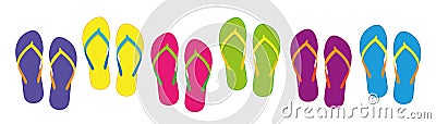 Set with colorful summer flip flops for beach holiday different colors Vector Illustration