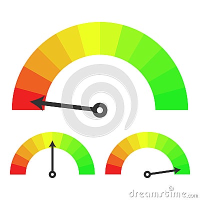 Set of colorful tachometers in modern flat style Vector Illustration