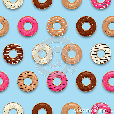 Set of colorful tasty donuts, seamless pattern background, vector Vector Illustration