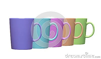 Set of colorful teacups on white Stock Photo