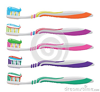 Set of colorful toothbrushes with toothpaste. vector Vector Illustration