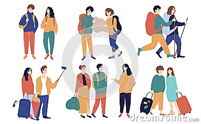 Set of colorful tourism couples Vector Illustration