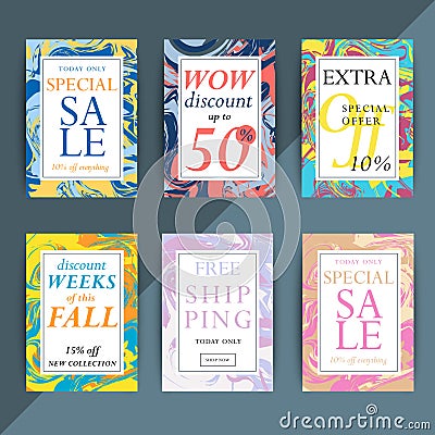 Set of colorful trendy sale and discount flyers or banners for o Vector Illustration