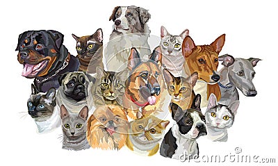 Set of dogs and cats breeds Vector Illustration