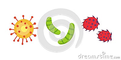 Set colorful viruses vector illustration. Bacteria and micro-organisms in cartoon style. Vector Illustration