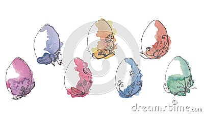 Set of colorful watercolor Easter eggs isolated on a white background Stock Photo